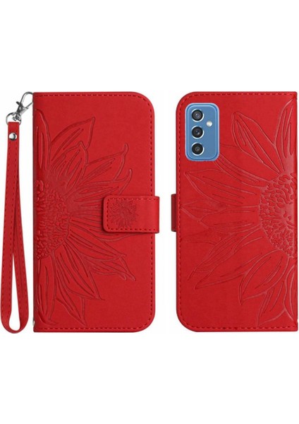 Samsung Galaxy M52 Kısa Kayış Kabartmalı Ayçiçeği Lüks Pu ile Telefon Kılıfı (Yurt Dışından)