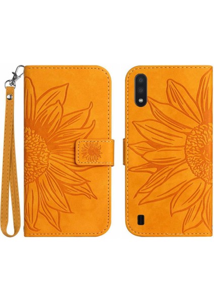 Samsung Galaxy A10/M10 Kabartmalı Ayçiçeği Lüks Pu Deri Flip Case Telefon Kılıfı (Yurt Dışından)