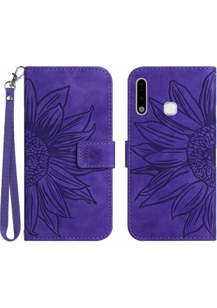 Kart Yuvaları Tutucu Kabartmalı Ayçiçeği Pu ile Samsung Galaxy A70E Için Telefon Kılıfı (Yurt Dışından)