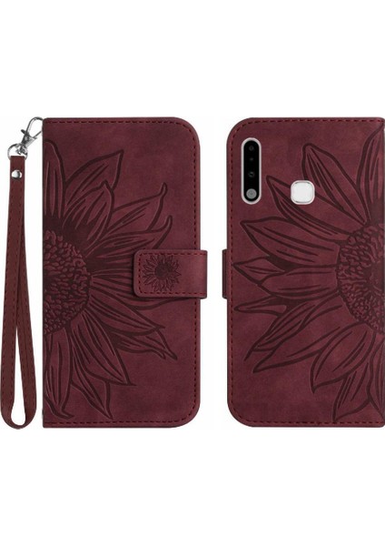 Kart Yuvaları Tutucu Kabartmalı Ayçiçeği Pu ile Samsung Galaxy A70E Için Telefon Kılıfı (Yurt Dışından)