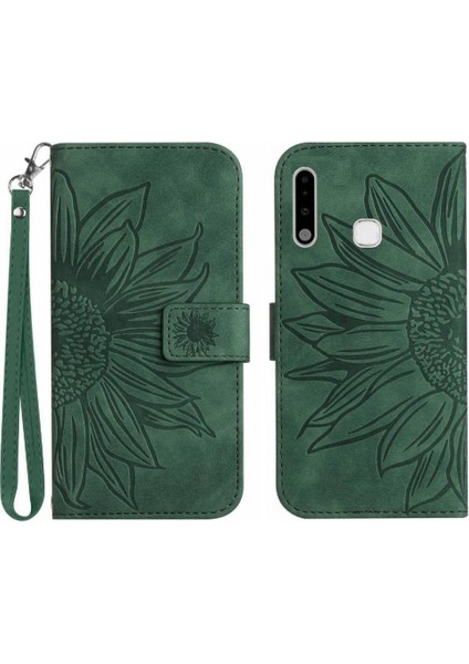 Kart Yuvaları Tutucu Kabartmalı Ayçiçeği Pu ile Samsung Galaxy A70E Için Telefon Kılıfı (Yurt Dışından)