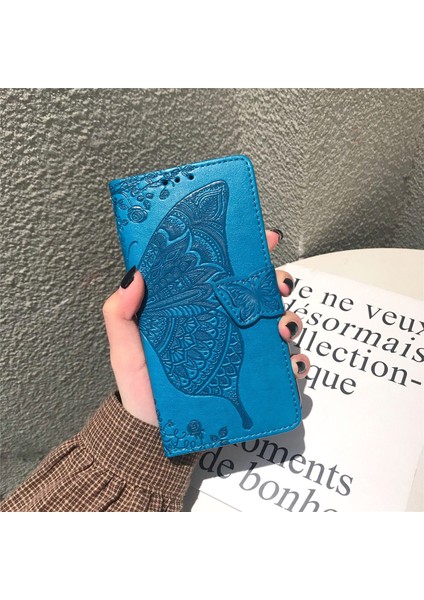 Huawei Y8P Kelebek Kanatları Narin Çiçekler Flip Darbeye Deri ile Uyumlu Telefon Kılıfı (Yurt Dışından)