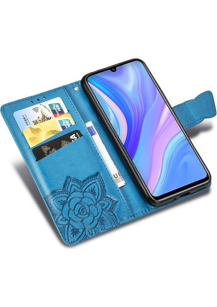 Huawei Y8P Kelebek Kanatları Narin Çiçekler Flip Darbeye Deri ile Uyumlu Telefon Kılıfı (Yurt Dışından)