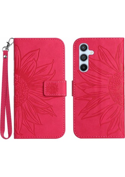 Samsung Galaxy A24 4g Kabartmalı Ayçiçeği Lüks Pu Deri Flip Case Telefon Kılıfı (Yurt Dışından)