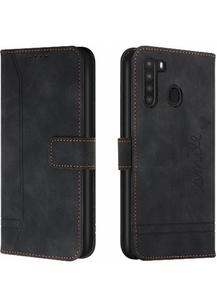 Samsung Galaxy A21 Flip Folio Cüzdan Kart Yuvaları Için Pu Telefon Kılıfı (Yurt Dışından)