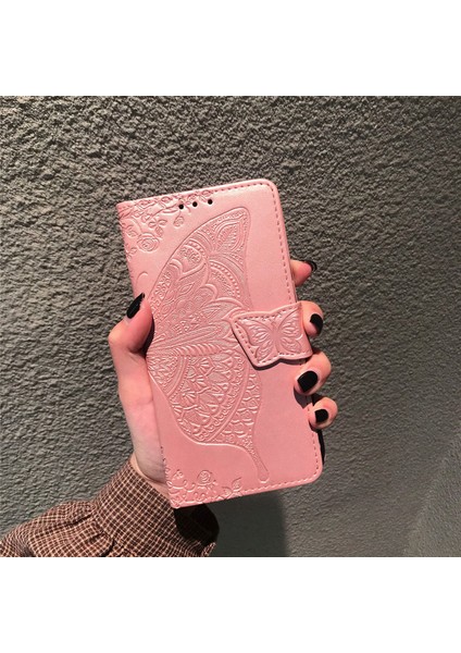 Huawei Y8P Kelebek Kanatları Narin Çiçekler Flip Darbeye Deri ile Uyumlu Telefon Kılıfı (Yurt Dışından)