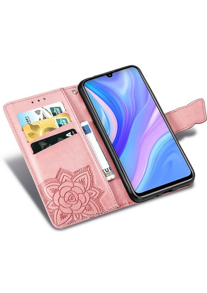 Huawei Y8P Kelebek Kanatları Narin Çiçekler Flip Darbeye Deri ile Uyumlu Telefon Kılıfı (Yurt Dışından)