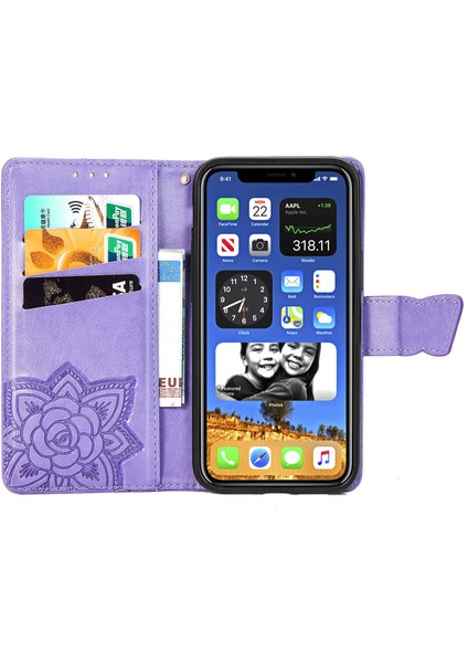 iPhone 12 Pro Max Kelebek Kanatları Narin Çiçekler Flip Darbeye Deri ile Uyumlu Telefon Kılıfı (Yurt Dışından)