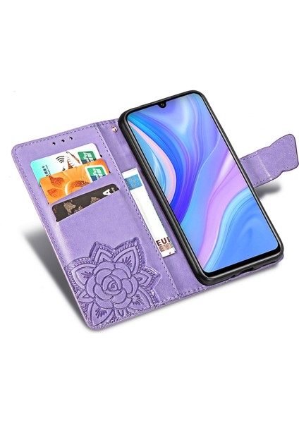 Huawei Y8P Kelebek Kanatları Narin Çiçekler Flip Darbeye Deri ile Uyumlu Telefon Kılıfı (Yurt Dışından)