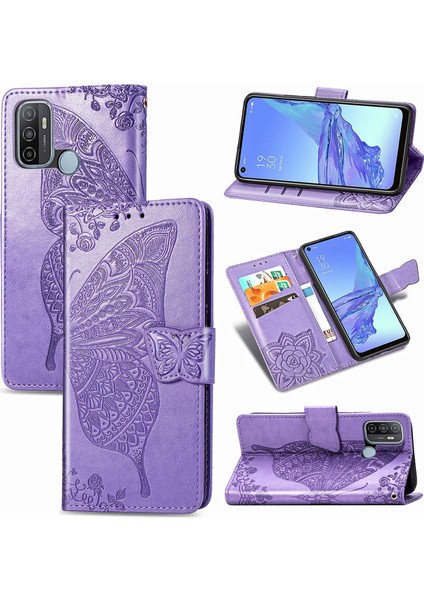 Oppo A53 2020 Kelebek Kanatları Narin Çiçekler Darbeye Deri Telefon Kılıfı (Yurt Dışından)