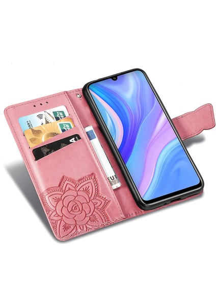 Huawei Y8P Kelebek Kanatları Narin Çiçekler Flip Darbeye Deri ile Uyumlu Telefon Kılıfı (Yurt Dışından)