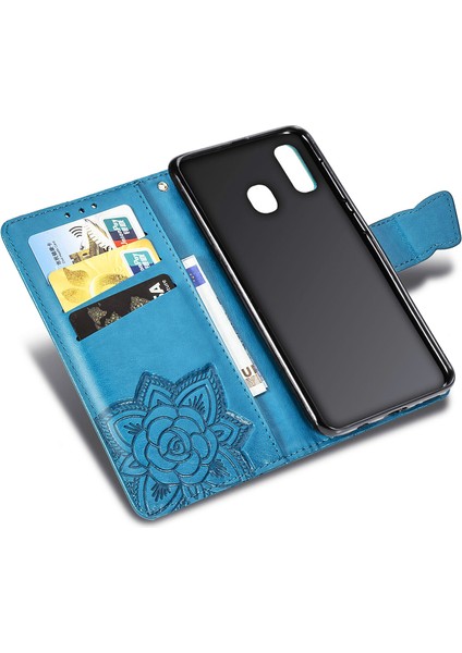 Samsung Galaxy A30/A20 Kelebek Kanatları Narin Çiçekler Flip Darbeye Deri ile Uyumlu Telefon Kılıfı (Yurt Dışından)