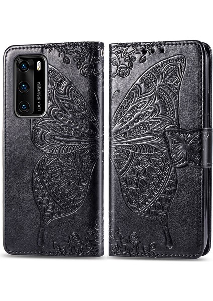 BDT Boutique Huawei P40 Kelebek Kanatları Narin Çiçekler Flip Darbeye Deri ile Uyumlu Telefon Kılıfı (Yurt Dışından)