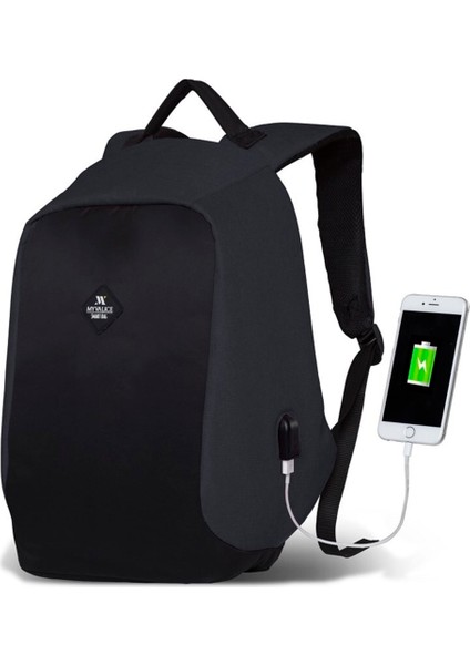 Smart Bag Secret USB Şarj Girişli Akıllı Laptop Sırt Çantası Füme