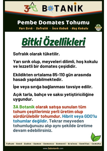 Pembe Domates Tohumu, Yerli ve Sürdürülebilir Tohum, 1 Gram Domates Tohumu fiyatları