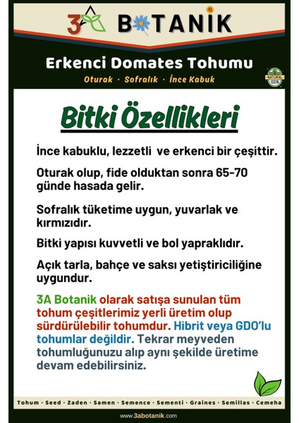 Erkenci Domates Tohumu, Yerli ve Sürdürülebilir Tohum, 3 Gram Domates Tohumu fiyatları