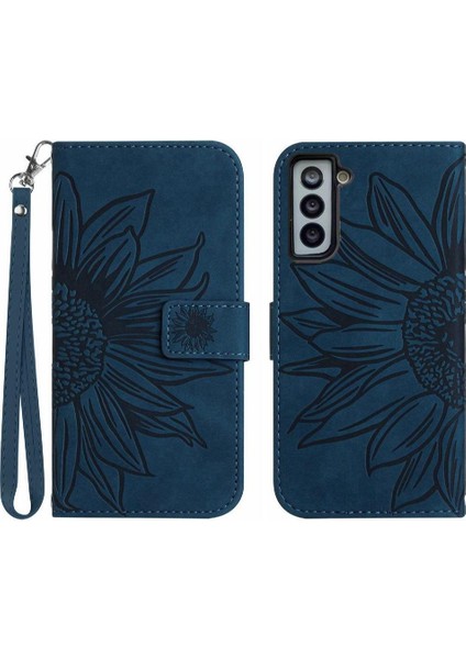 Samsung Galaxy S21 Artı Kısa Kayış Kabartmalı Ayçiçeği Flip Telefon (Yurt Dışından)