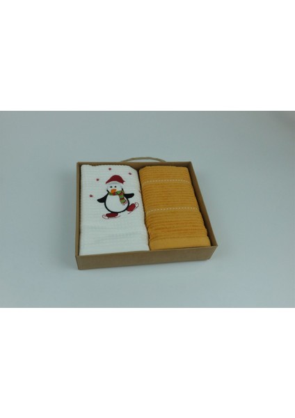 Hediyelik Yılbaşı Figürlü Havlu Penguen Sarı Beyaz 2Li 50*70 fiyatları