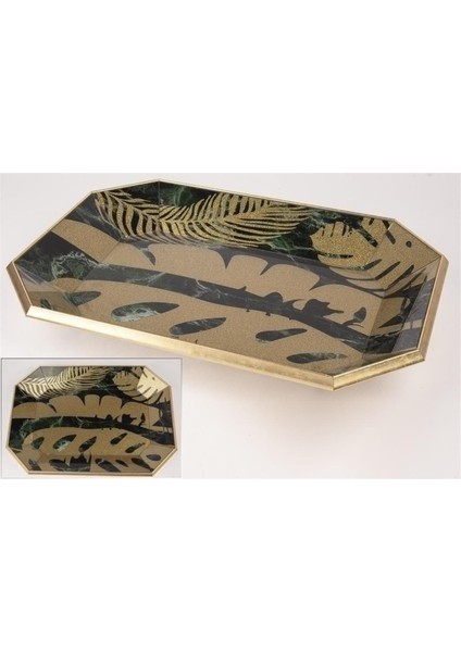 Gold Yapraklı Tepsi 42x30cm