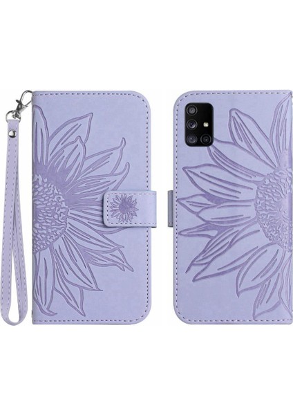 Kart Yuvaları Tutucu Kısa Kayış Kabartmalı Pu ile Samsung Galaxy M51 Için Kılıf (Yurt Dışından)