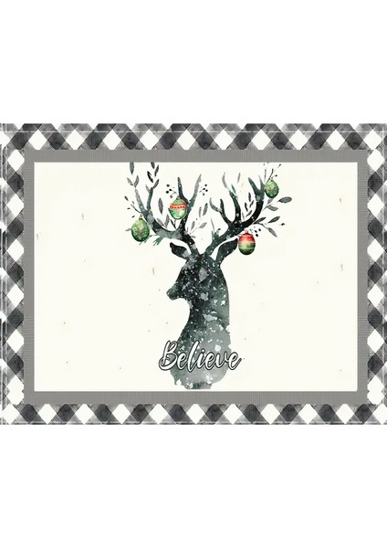 Geyik Desenli Amerikan Servisi Dikdörtgen 35 x 50 cm