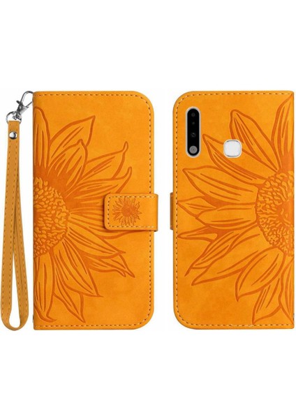 Kart Yuvaları Tutucu Kabartmalı Ayçiçeği Pu ile Samsung Galaxy A70E Için Kılıf (Yurt Dışından)