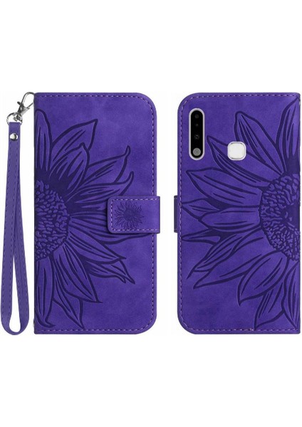 Kart Yuvaları Tutucu Kabartmalı Ayçiçeği Pu ile Samsung Galaxy A70E Için Kılıf (Yurt Dışından)