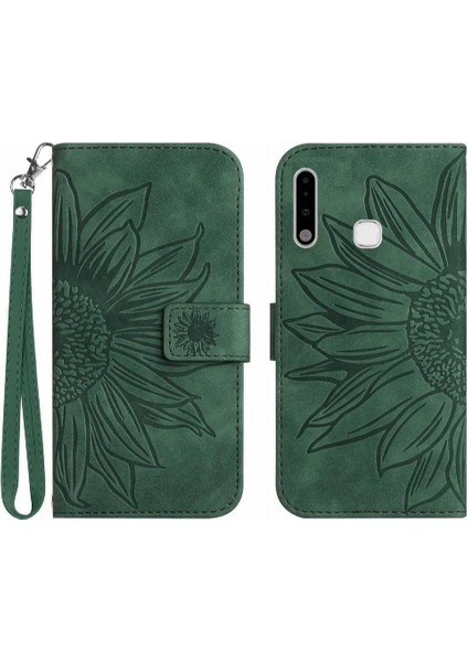 Kart Yuvaları Tutucu Kabartmalı Ayçiçeği Pu ile Samsung Galaxy A70E Için Kılıf (Yurt Dışından)