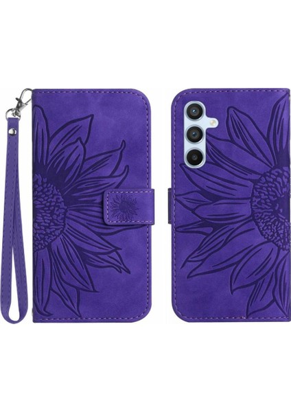 Kart Yuvaları Tutucu Kabartmalı Ayçiçeği ile Samsung Galaxy A54 5g Için Kılıf (Yurt Dışından)