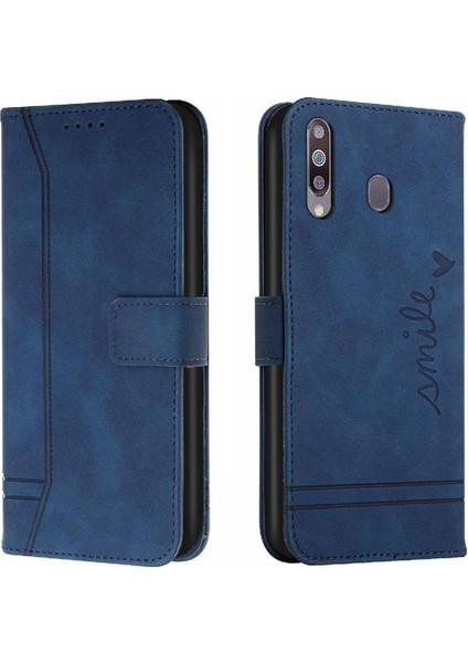 Samsung Galaxy A20S Manyetik Kapatma El Kayışı Pu Deri Için Telefon Kılıfı (Yurt Dışından)