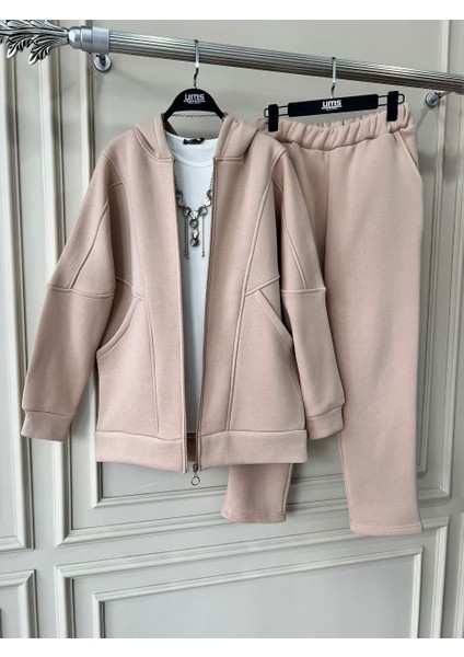 Kadın Cepli Fermuarlı Kapüşonlu Üç Iplik Şardonlu Ikili Basic Takım (Renkli) fiyatları