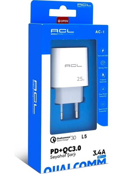 3.4 Amper 25 Watt Type - C - USB - Çıkışlı Hızlı Şarjı Adaptörü