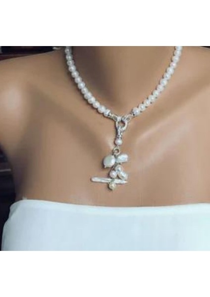 El Yapımı Art Deco Hakiki Tatlı Su Inci Choker