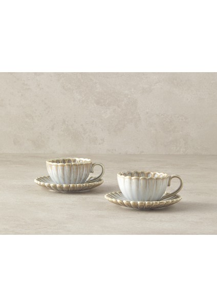 Fiore New Bone China 4 Parça 2 Kişilik Kahve Fincan Takımı Gri