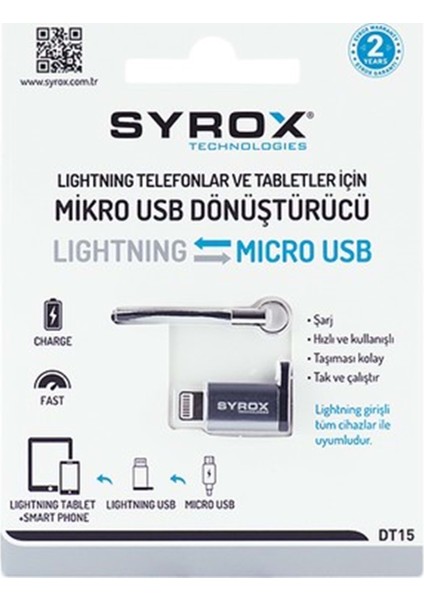 *syrox Mıcro USB To Lıghtnıng Dönüştürücü Adaptör DT15
