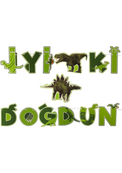 Vahşi Jurassic Parti Temalı iyi Ki Doğdun Yazı Harf Banner fiyatları