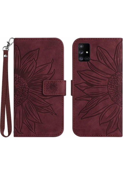 Kart Yuvaları Tutucu Kısa Kayış Kabartmalı Pu ile Samsung Galaxy M51 Için Kılıf (Yurt Dışından)