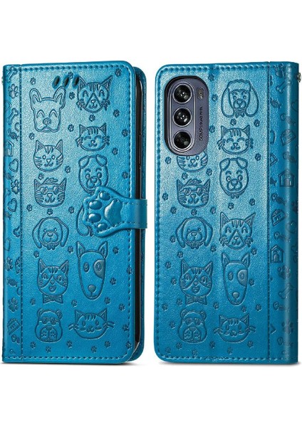 Moto G62 Flip Kapak Için Kılıf Darbeye Karikatür Hayvanlar Kısa Kayış Kılıf (Yurt Dışından)