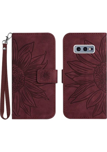 Samsung Galaxy S10E Kabartmalı Ayçiçeği Flip Cüzdan Telefon Kılıfı Pu (Yurt Dışından)