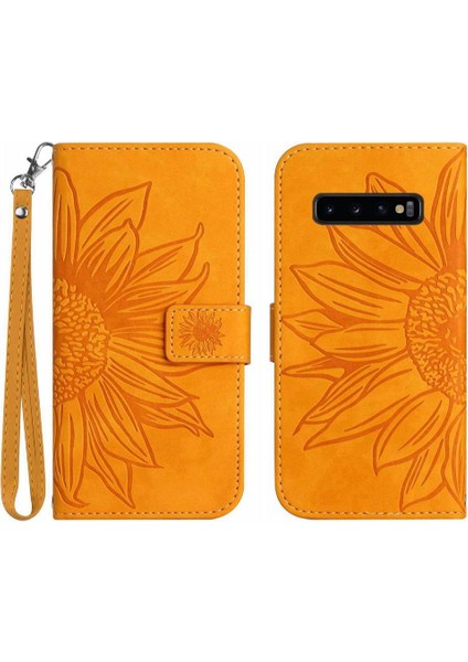 Samsung Galaxy S10 Için Kılıf Kısa Kayış Flip Cüzdan Telefon Kılıfı Kabartmalı Pu (Yurt Dışından)