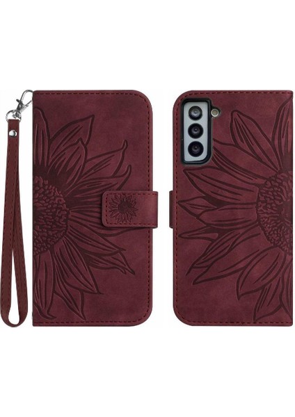 Samsung Galaxy S22 Kısa Kayış Lüks Pu Deri ile Kabartmalı (Yurt Dışından)