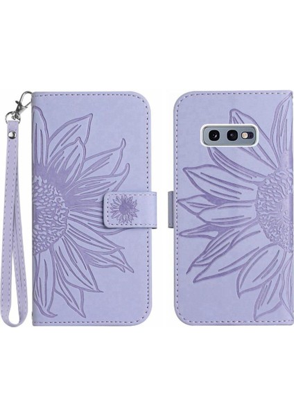 Samsung Galaxy S10E Kabartmalı Ayçiçeği Flip Cüzdan Telefon Kılıfı Pu (Yurt Dışından)