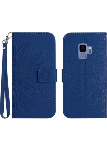 Samsung Galaxy S9 Için Kılıf Kısa Kayış Kart Yuvaları ile Kabartmalı Ayçiçeği (Yurt Dışından)