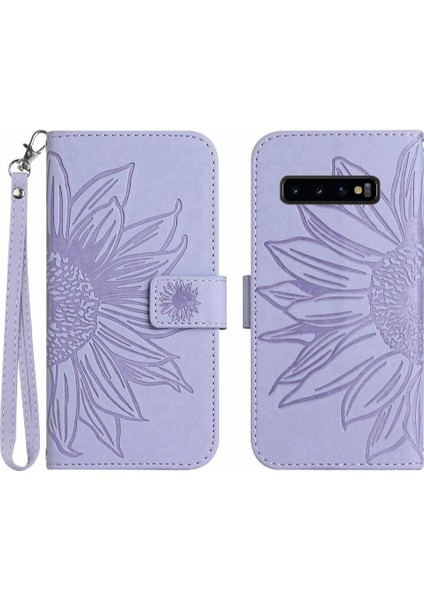 Samsung Galaxy S10 Için Kılıf Kısa Kayış Flip Cüzdan Telefon Kılıfı Kabartmalı Pu (Yurt Dışından)