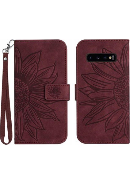 Samsung Galaxy S10 Için Kılıf Kısa Kayış Flip Cüzdan Telefon Kılıfı Kabartmalı Pu (Yurt Dışından)