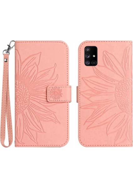 Kart Yuvaları Tutucu Kısa Kayış Kabartmalı Pu ile Samsung Galaxy M51 Için Kılıf (Yurt Dışından)