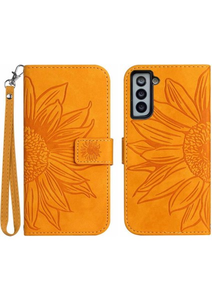 Samsung Galaxy S21 Artı Kısa Kayış Kabartmalı Ayçiçeği Flip Telefon (Yurt Dışından)