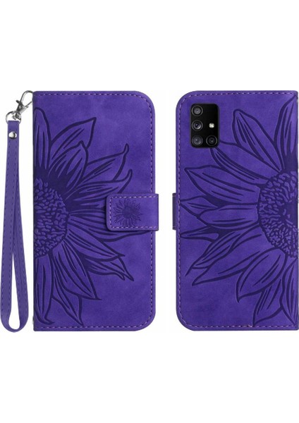 Kart Yuvaları Tutucu Kısa Kayış Kabartmalı Pu ile Samsung Galaxy M51 Için Kılıf (Yurt Dışından)