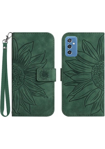 Samsung Galaxy M52 Kısa Kayış Kabartmalı Ayçiçeği Lüks Pu ile (Yurt Dışından)