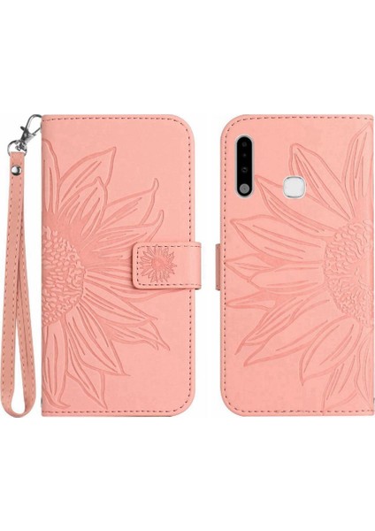 Kart Yuvaları Tutucu Kabartmalı Ayçiçeği Pu ile Samsung Galaxy A70E Için Kılıf (Yurt Dışından)